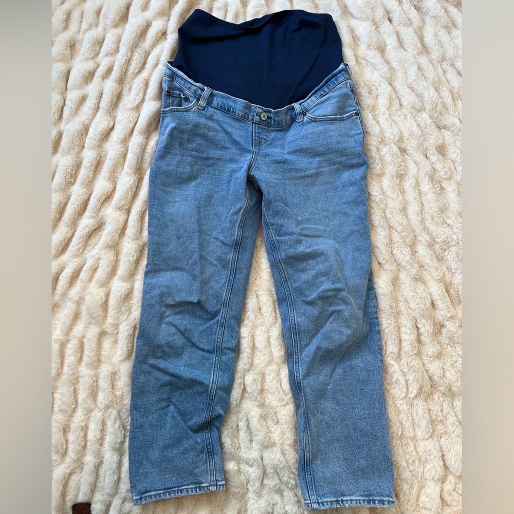 Abercrombie & Fitch Straight Leg Maternity Jeans in Light Blue with Navy Panel